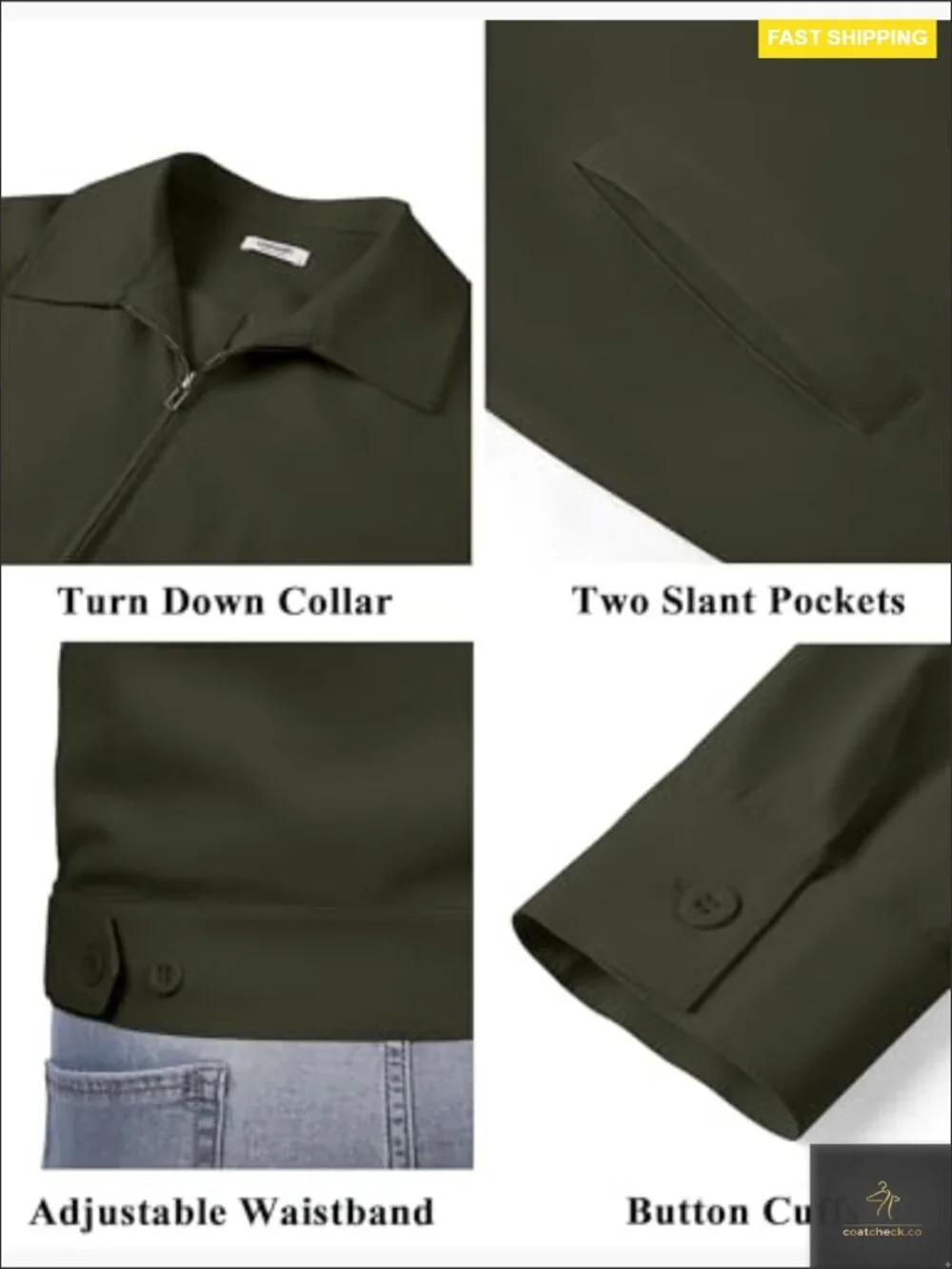 Lightweight Zip Up Jacket Eisenhower Work Office Casual Golf Outwear